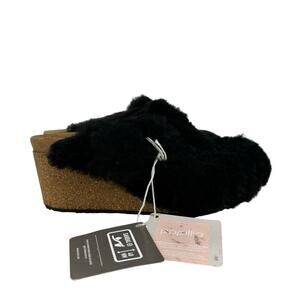 Birkenstock Papillio  Fanny Teddy Shearling Clogs Teddy Black Womens EUR 37 NEW